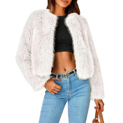 Damen Fleecejacke mit Fell-Design und Volumenärmeln