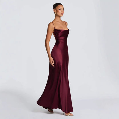 Damen Maxikleid Satin Spaghetti-Träger Eleganz