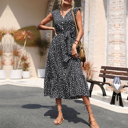 Damen Maxikleid Blumenmuster Rüschendetails