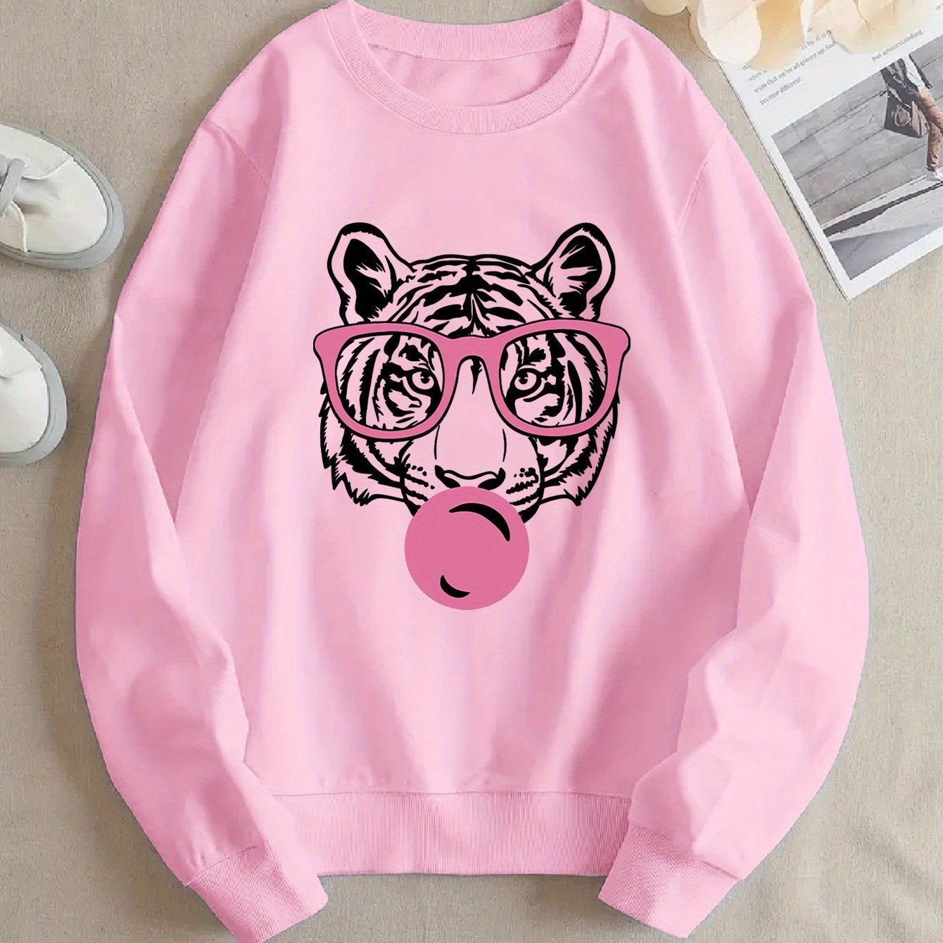 Damen Sweatshirt Tiger-Design Lässiger Schnitt Eveloria