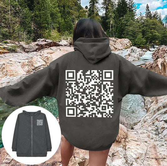 Damen Kapuzenjacke Weiches Fleece QR-Code-Design Schwarz Eveloria - Eveloria
