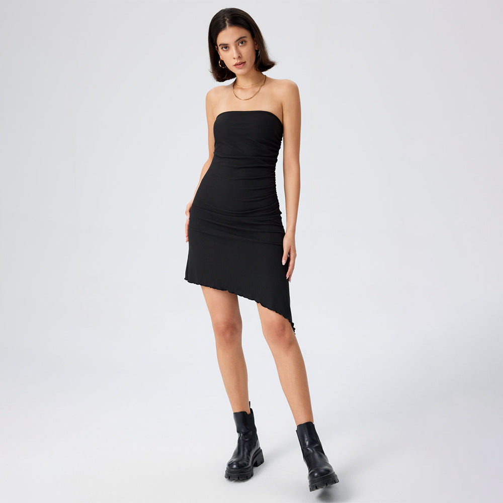 Damen Bandeau-Kleid Asymmetrisch Rüschen Eveloria