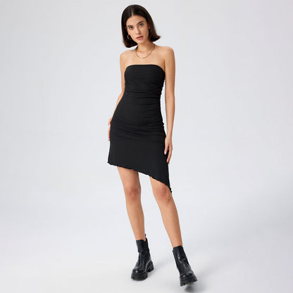 Damen Bandeau-Kleid Asymmetrisch Rüschen Eveloria
