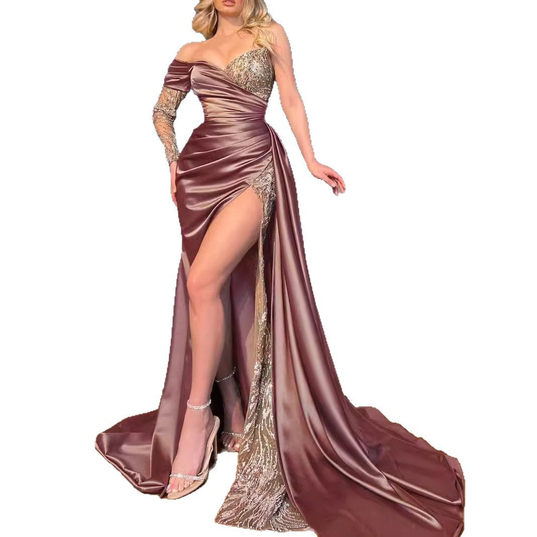 Damen Abendkleid mit Pailletten und hohem Schlitz Eveloria