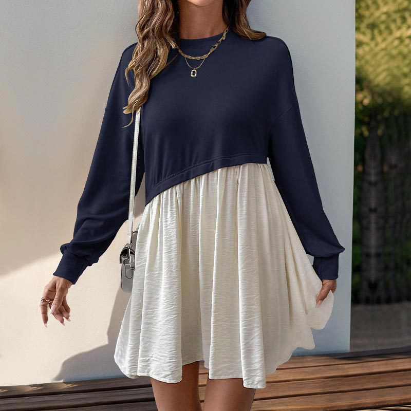 Damen Sweatkleid Farbblockdesign Lässig Eveloria