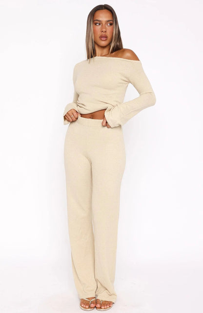 Damen Strickensemble Asymmetrisch Weites Bein