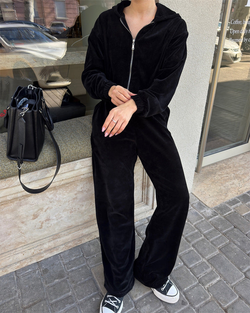 Damen Cropped Sweatshirt Reißverschluss Weite Hose Eveloria