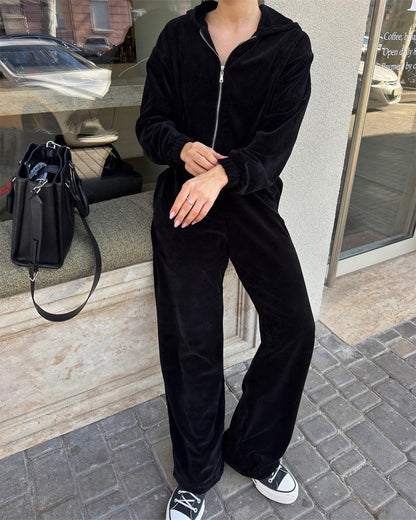 Damen Cropped Sweatshirt Reißverschluss Weite Hose Eveloria