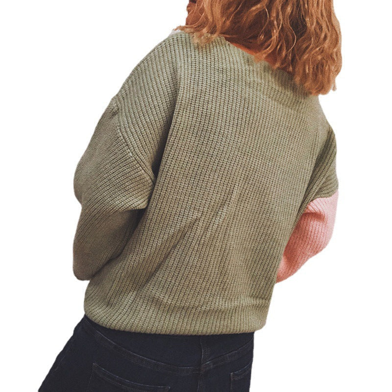 Damen Strickpullover Modernes Wickeldesign Breite Ärmel
