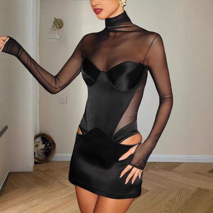 Damenkleid Figurbetont mit transparenten Einsätzen und Rauten-Cutouts