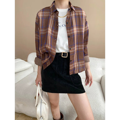 Damen Overshirt Kariert Moderner Schnitt Lässig Blau Weiss