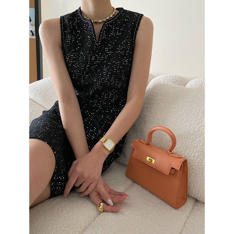 Damen Ärmelloses Kleid Strukturiertes Gewebe Mit Taschen Eveloria