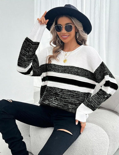 Damen Pullover Weit Gestreift Eveloria
