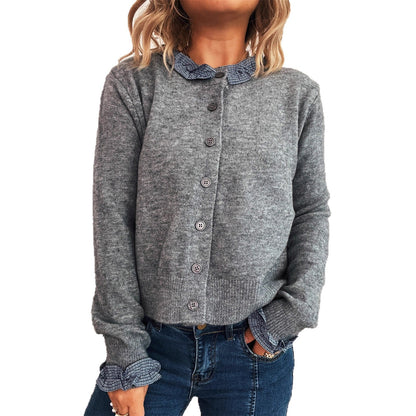 Damen Strickjacke Kontrastkragen Eveloria