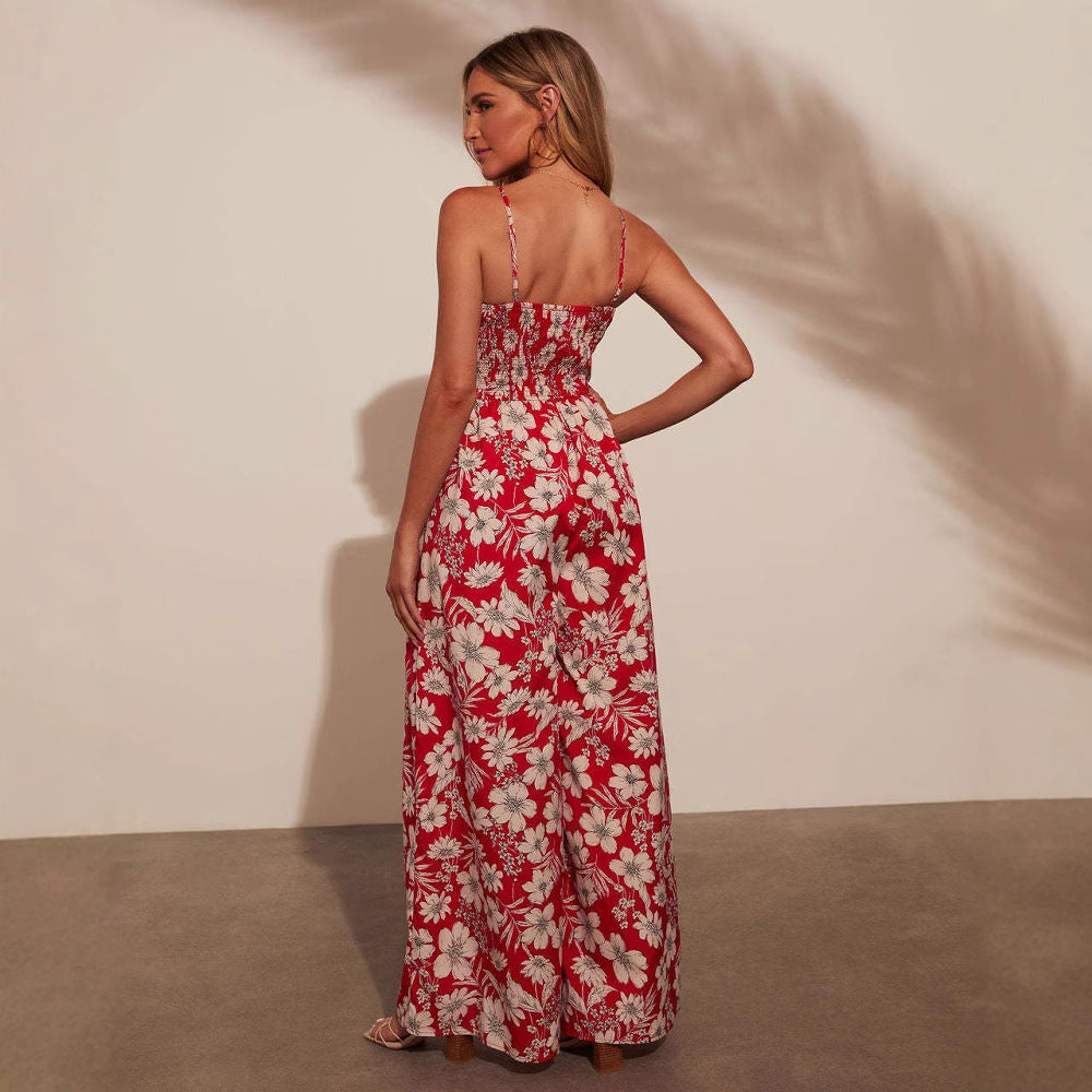 Damen Maxikleid Floralmuster Baumwolle Elegant