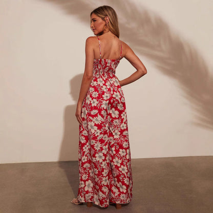 Damen Maxikleid Floralmuster Baumwolle Elegant