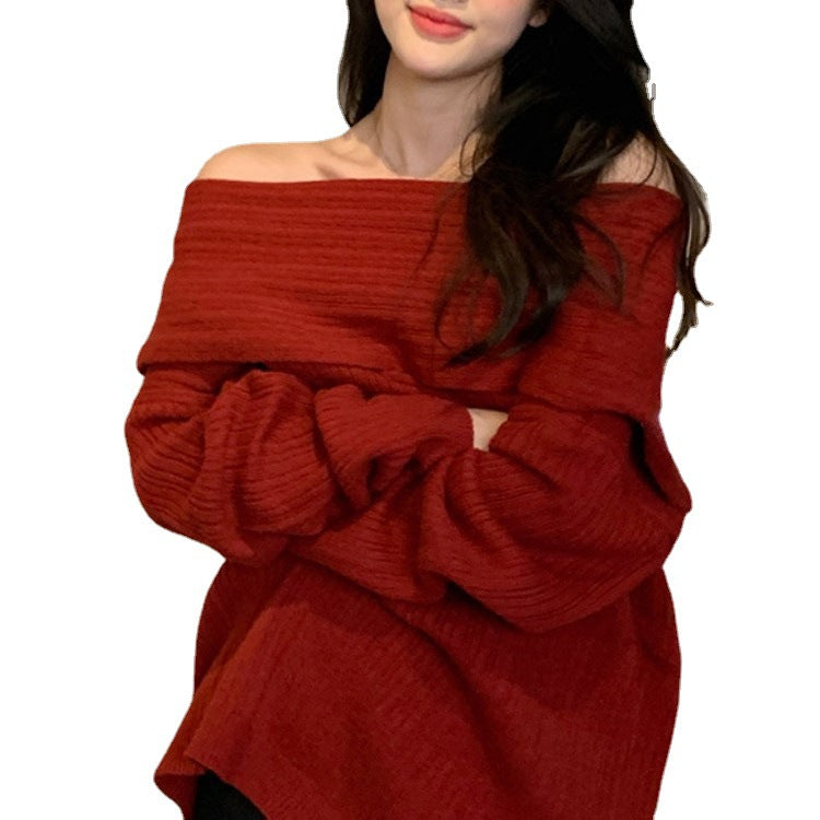 Damen Off-Shoulder Pullover Strickmaterial Eveloria