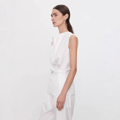 Damen Ärmelloses Hemd Asymmetrischer Schnitt Eveloria