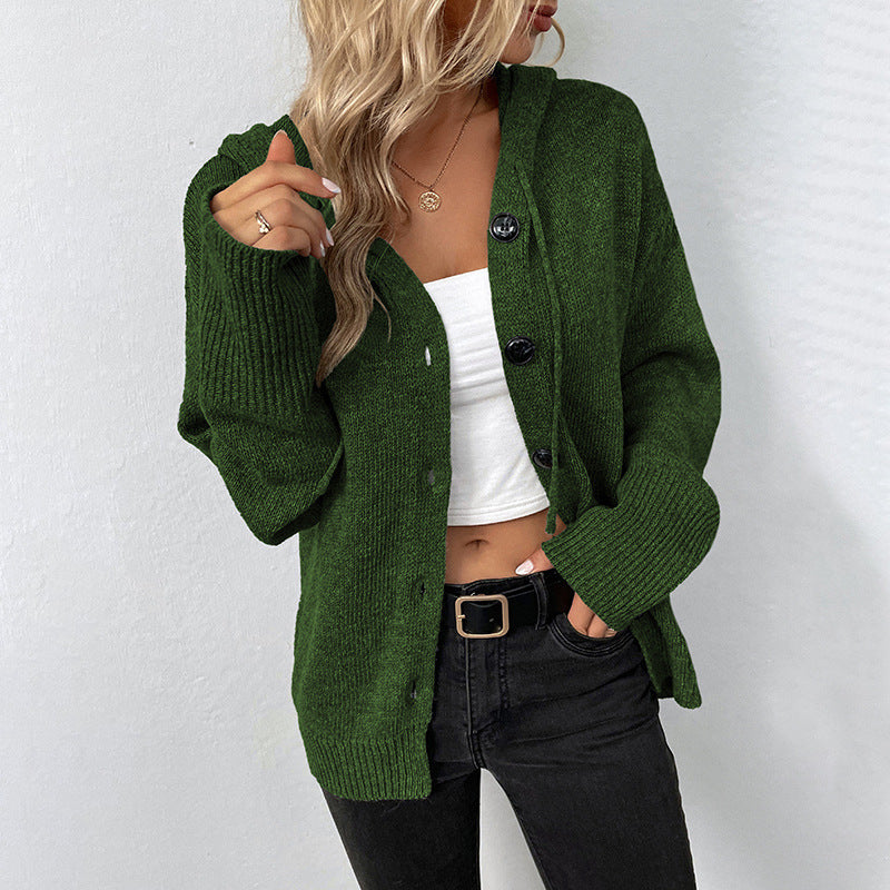 Damen Strickjacke Kapuze Grobstrick Grau