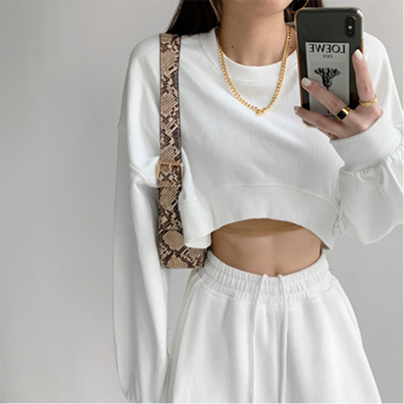 Damen Crop-Sweatshirt Weit Ärmel Modischer Schnitt