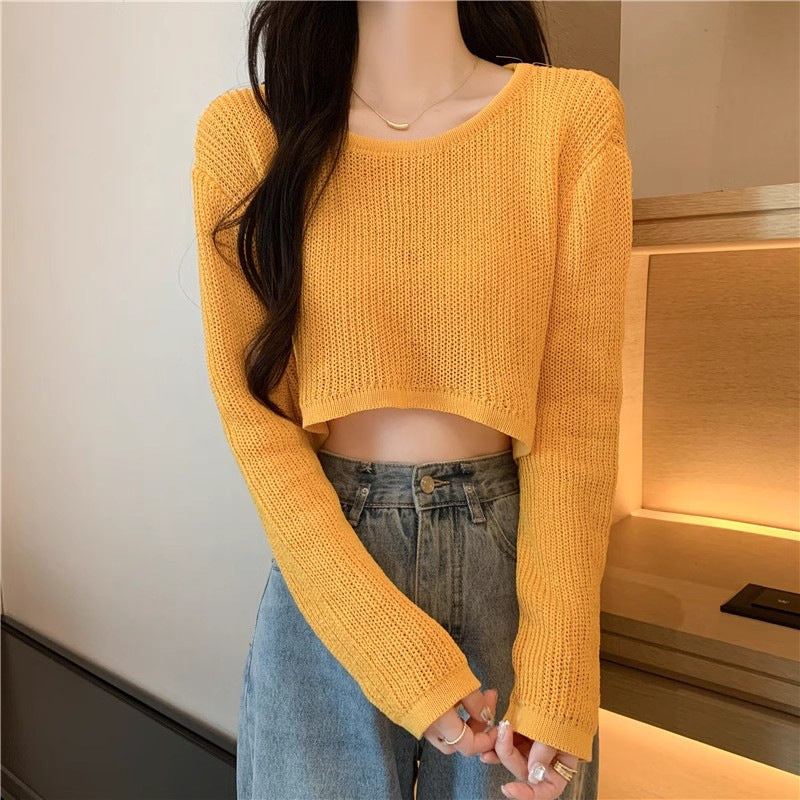 Damen Cropped Pullover Feines Muster Lässig