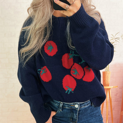 Damen Strickpullover Tomatenmuster Lässig