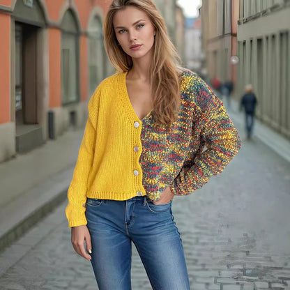 Damen Strickjacke Langarm mit Puffärmeln Bunt - Eveloria