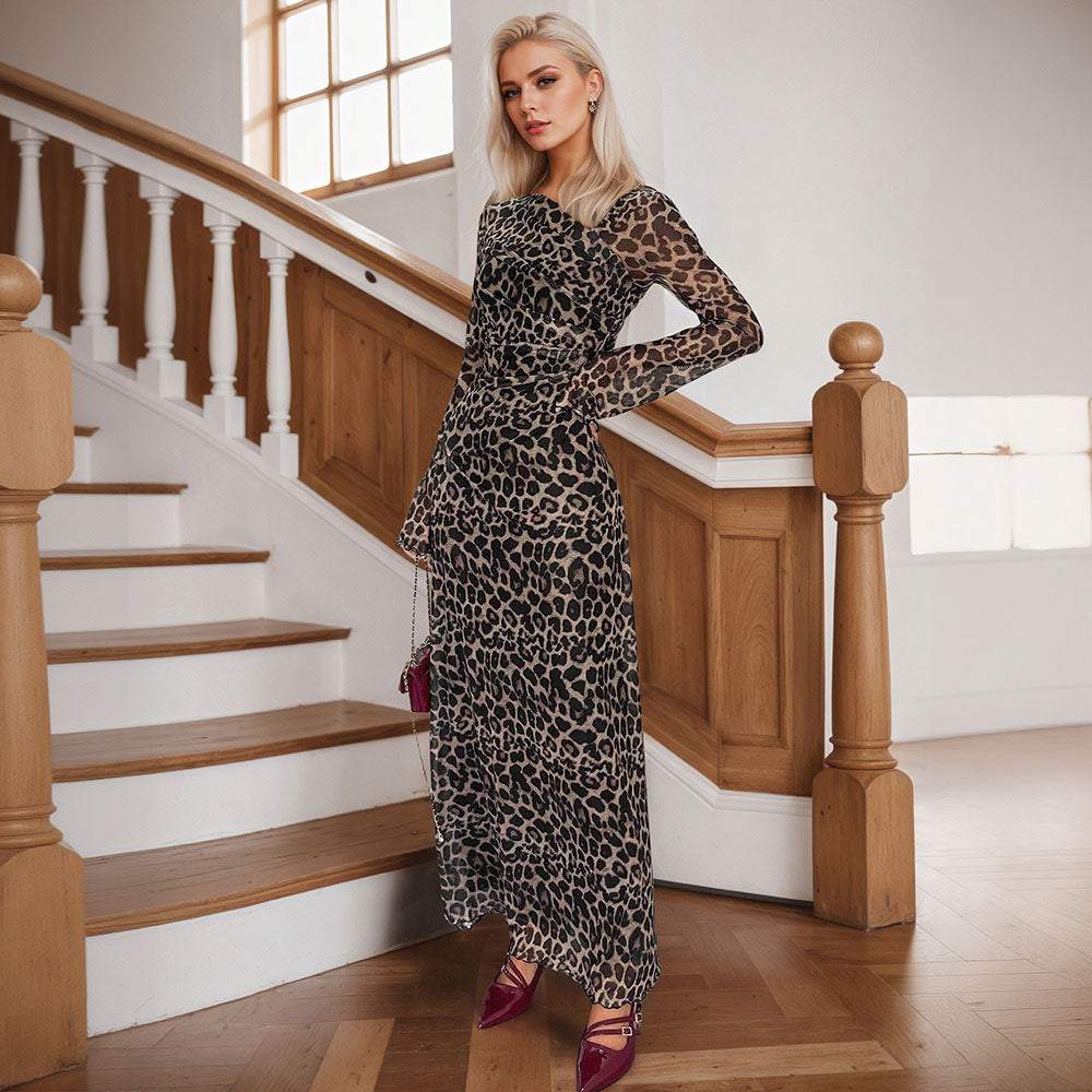 Damen Maxikleid Animal-Print Elegant Schnitt - Eveloria