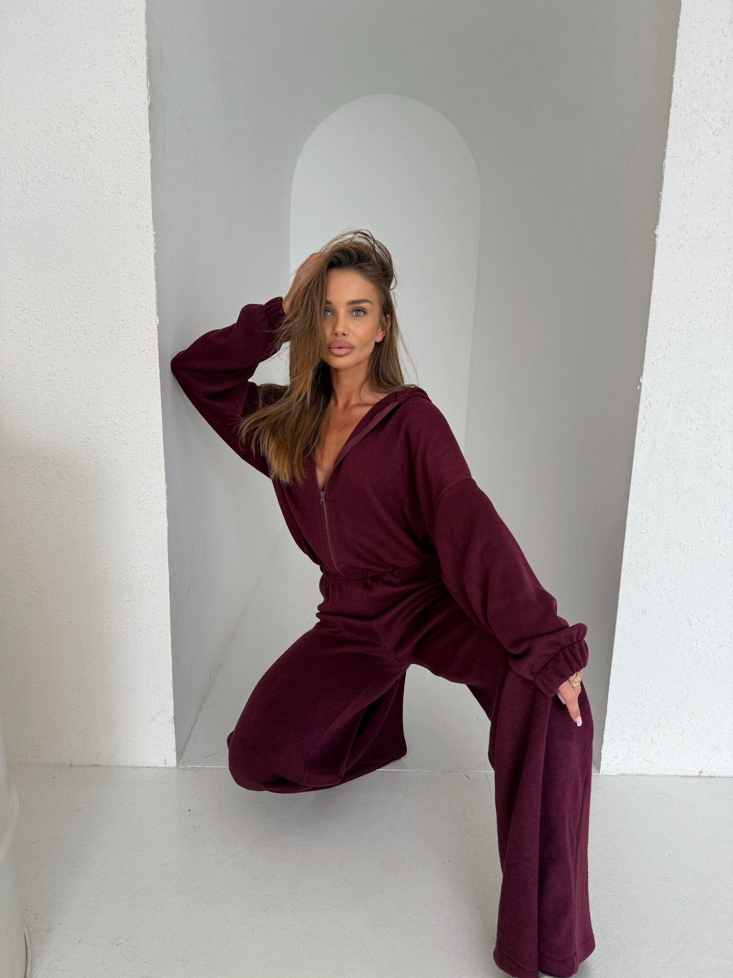 Damen Pyjama-Anzug Langbein Kapuze Eveloria