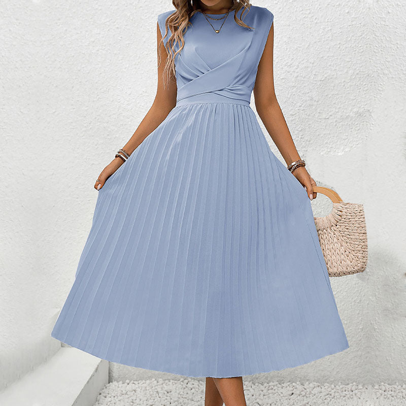 Damen Maxikleid Plissiert Wickelausschnitt Elegantes Design