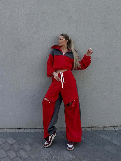 Damen Oversized Trainingsanzug Stretchbund