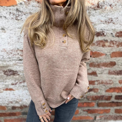 Damen Pullover Hohler Kragen Dekorative Knöpfe Eveloria - Eveloria