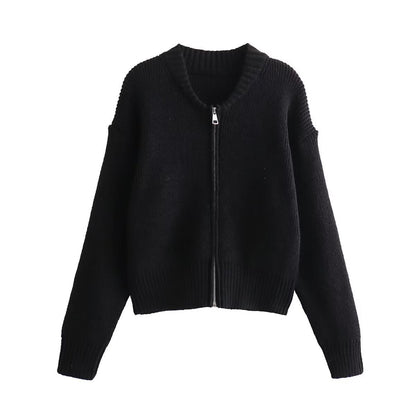 Damen Strickjacke Voluminöse Ärmel Reißverschluss Eveloria