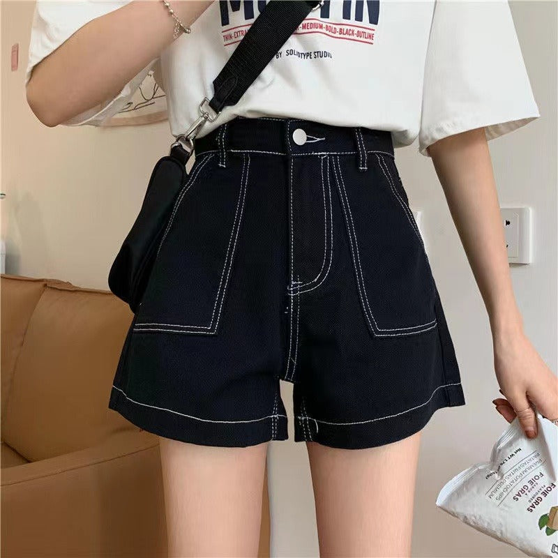 Damen High-Waist Shorts Lässig Mit Taschen
