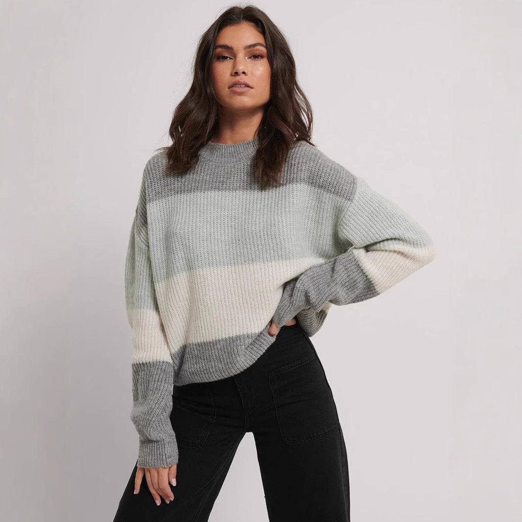 Damen Pullover Blockdesign Lässig Grau - Eveloria