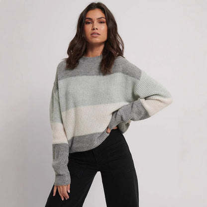 Damen Pullover Blockdesign Lässig Grau - Eveloria