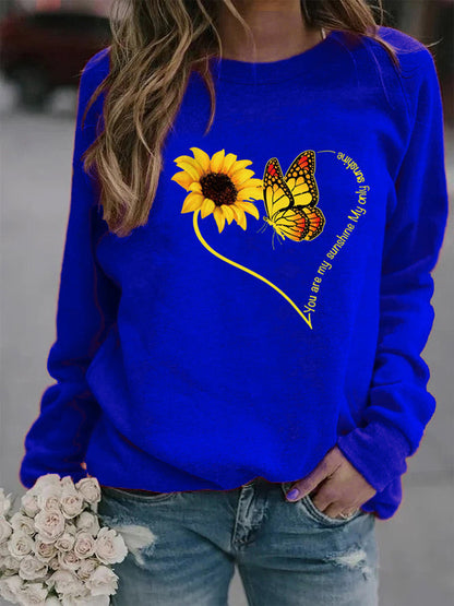 Damen Sweatshirt Grafisches Motiv Schmetterling Sonnenblume Eveloria