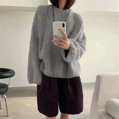 Damen Oversized Pullover Mohair-Wolle Flauschig Beige Eveloria