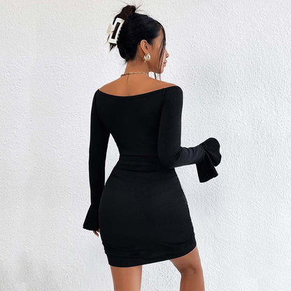 Damen Minikleid V-Ausschnitt schmal Rock Eveloria