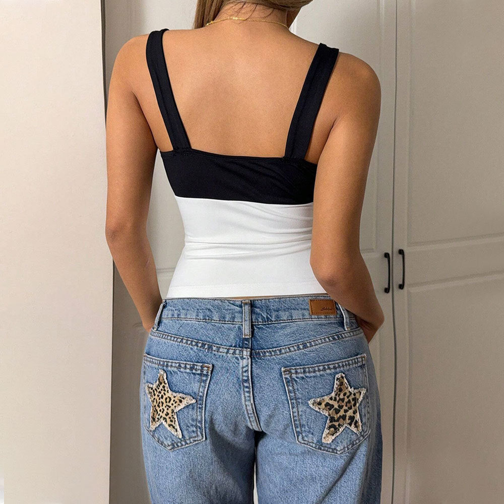 Damen Crop- Asymmetrisch Kontrastfarben Eveloria