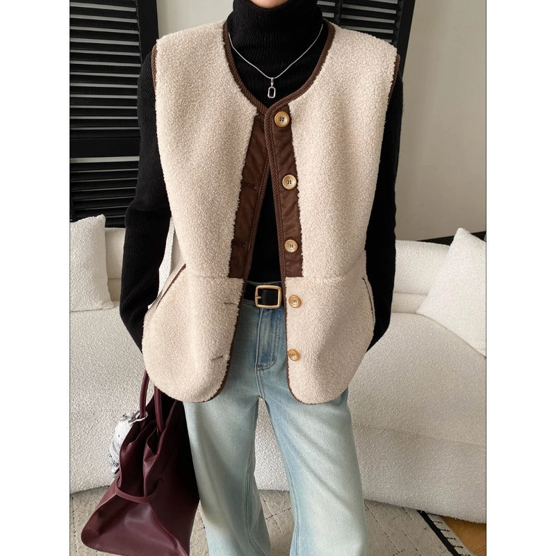 Damen Fleece-Weste mit Knöpfen und hohem Kragen - Eveloria