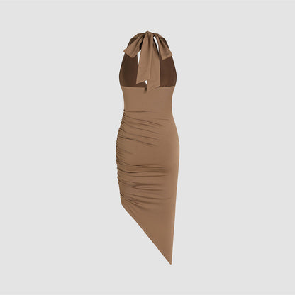 Damen Wickelkleid V-Ausschnitt Asymmetrischer Saum Eveloria