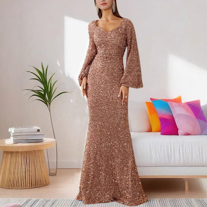 Damen Abendkleid Glitzerrock Voluminöse Ärmel Eveloria
