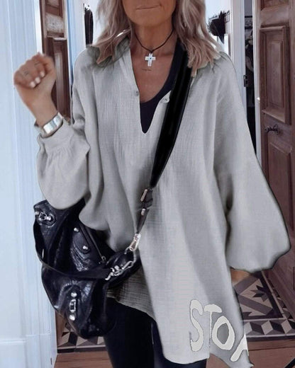 Damen Oversize-Shirt V-Ausschnitt Voluminöse Ärmel Eveloria
