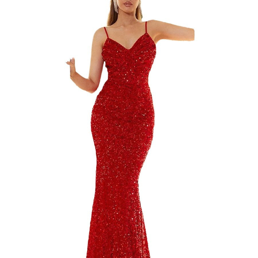Damen Abendkleid Herzförmiger Ausschnitt Pailletten