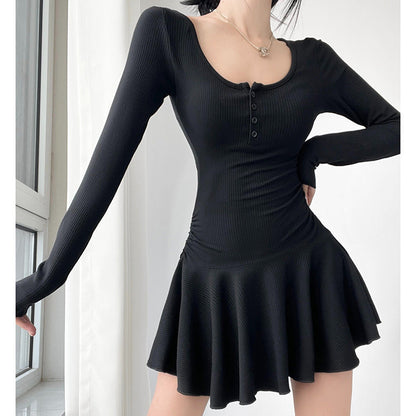 Damen Langarmkleid Fließender Rock Eveloria