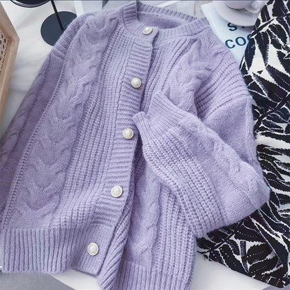 Damen Strickcardigan Kuschelig Perlenknöpfe Beige