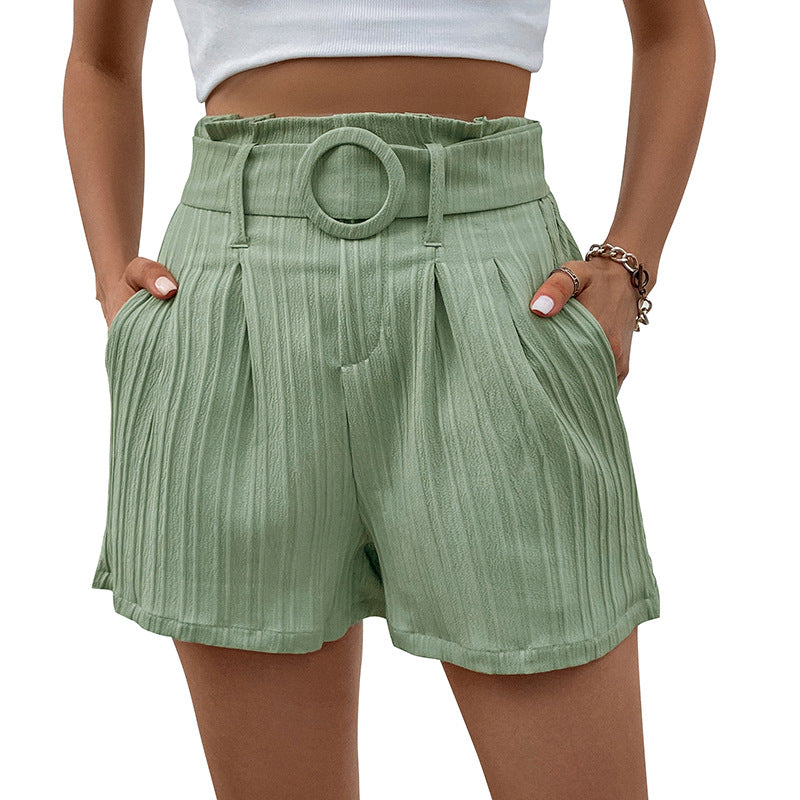 Damen Faltenshorts Verstellbarer Taillengürtel Eveloria