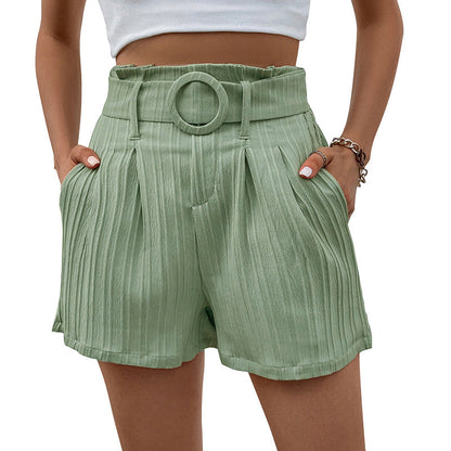 Damen Faltenshorts Verstellbarer Taillengürtel Eveloria