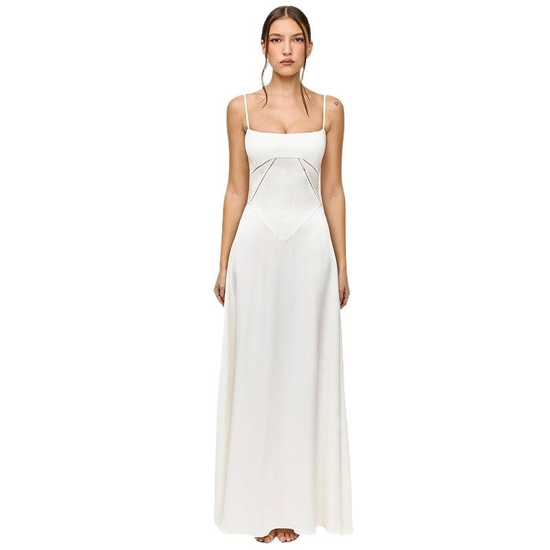 Damen Satin Maxikleid mit Trägern Figurbetont Eveloria